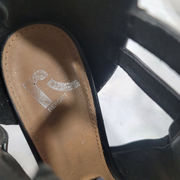 REPORT SIGNATURE Josie Open toe Ankle Booties Heels Chunkie Sz 8.5 Black Strap - Picture 9 of 15